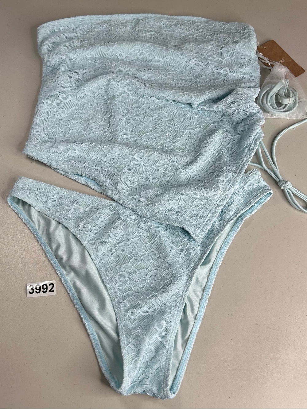 Samiol XL Blue Side Ruched Lace Tankini Set New